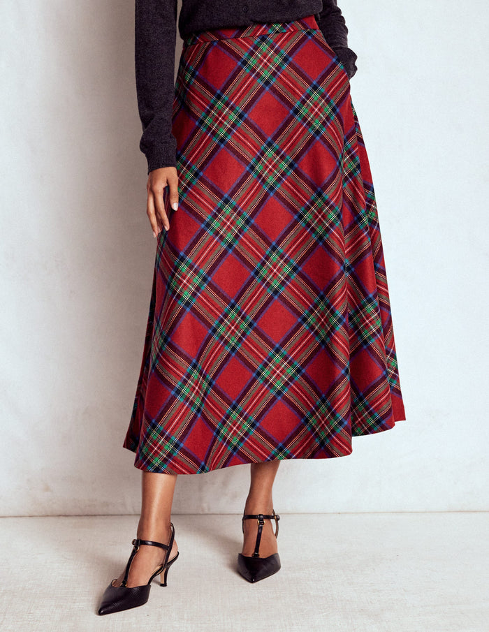Hayley Wool Midi Skirt Red, Blue and Green Check