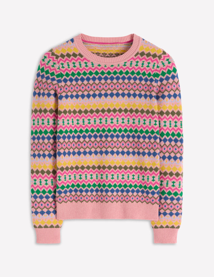 Edie Fair Isle Sweater Pink, Geo Fair Isle