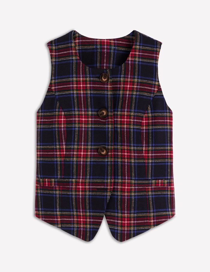 Tailored Check Waistcoat Navy, Green and Red Check
