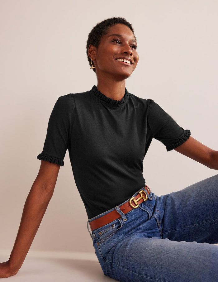 Supersoft Frill Detail T-shirt Black