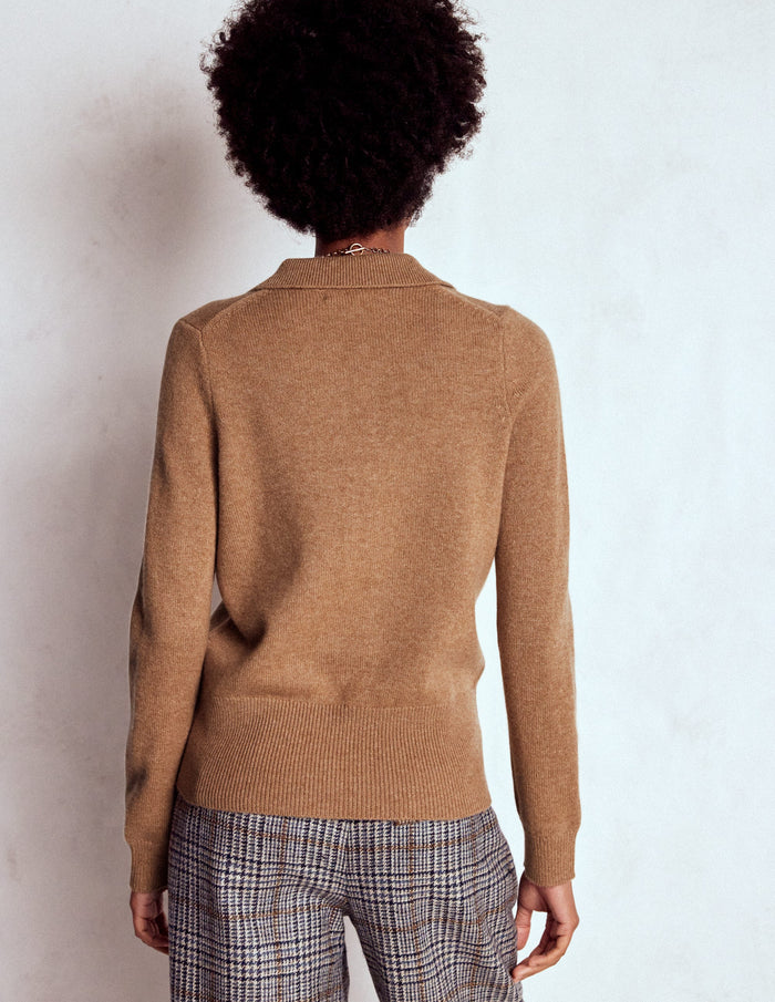 Collared Cashmere Sweater Camel Melange