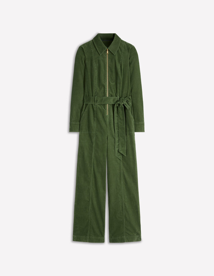 Zip Up Cord LS Jumpsuit Fern