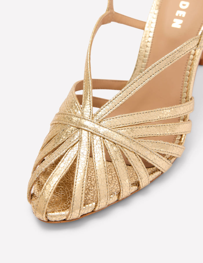 Heeled Cage Sandals Gold Metallic