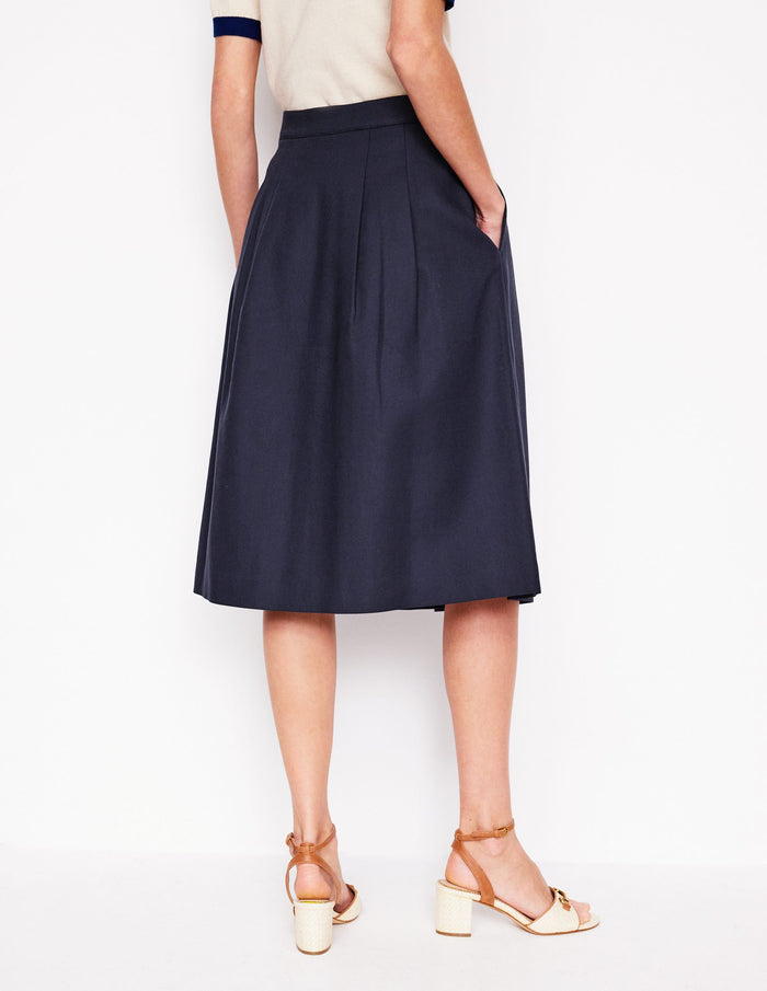 Pleat Detail Midi Skirt Navy