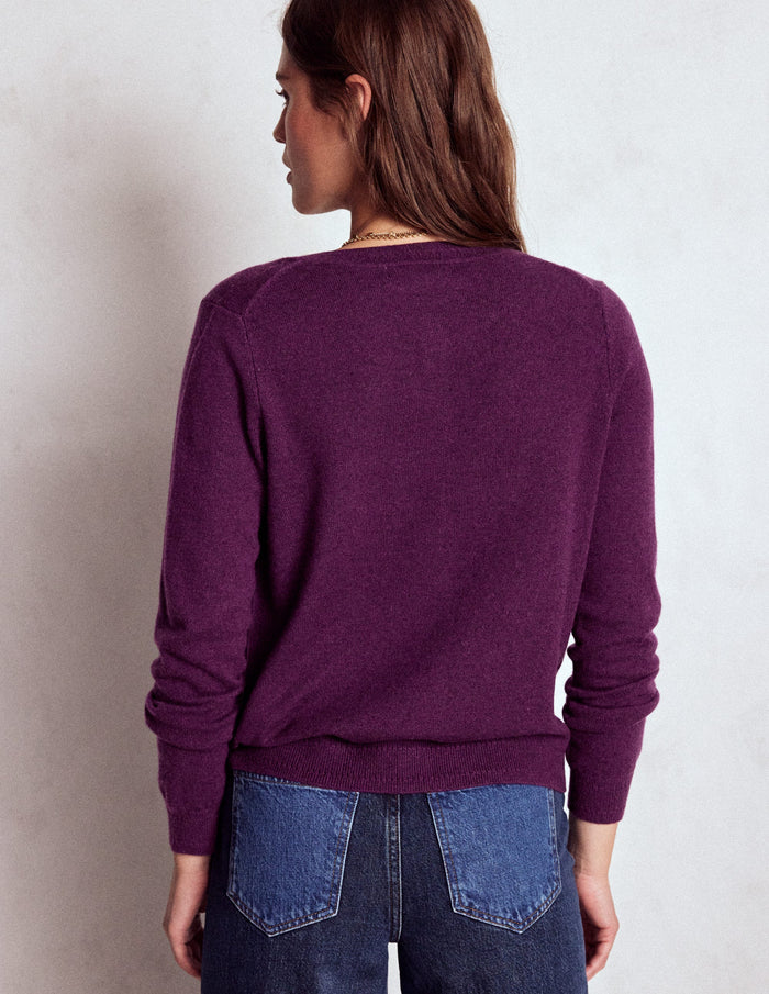 Eva Cashmere Crew Cardigan Plum Melange