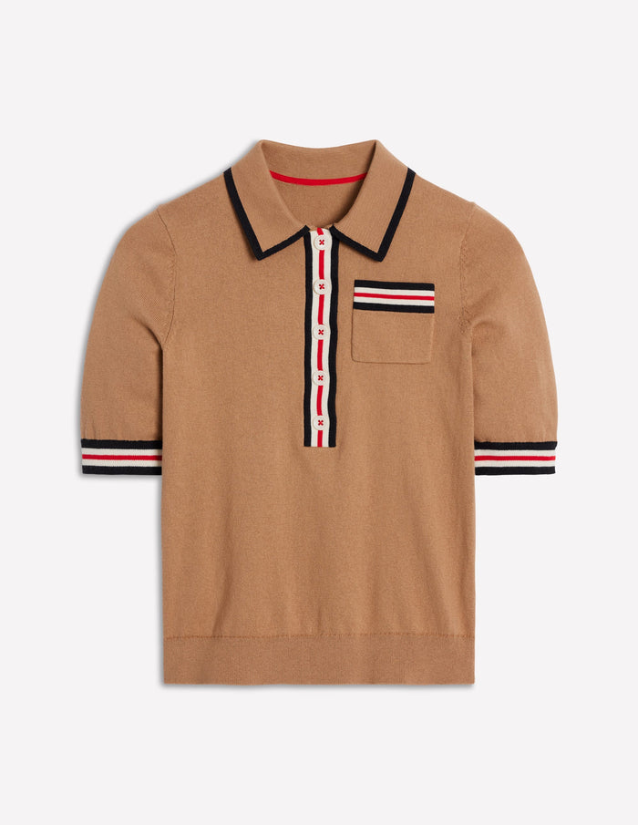 Cotton Henley T-shirt Camel Melange