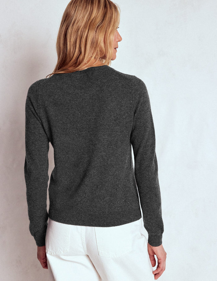 Eva Cashmere Crew Neck Sweater Charcoal Melange
