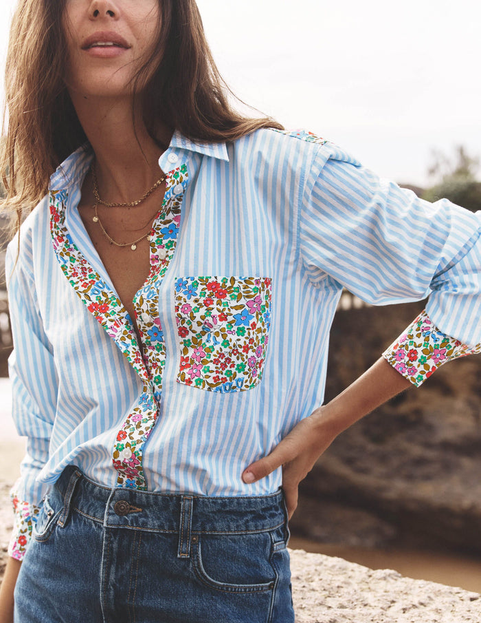 Sadie Relaxed Cotton Shirt Blue Stripe, Flowerbed Hotch