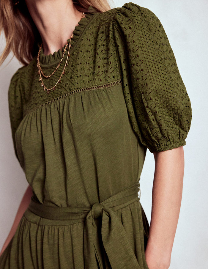 Lorelei Broderie Jersey Dress Woodland Green