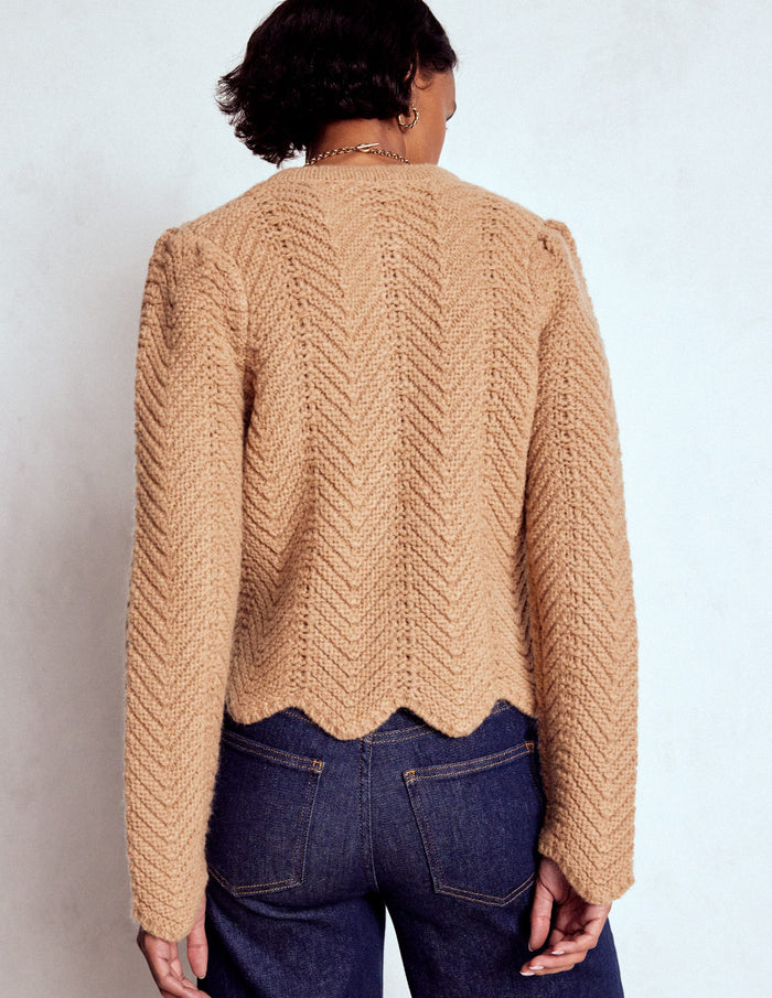 Chunky Chevron Knitted Jacket Camel