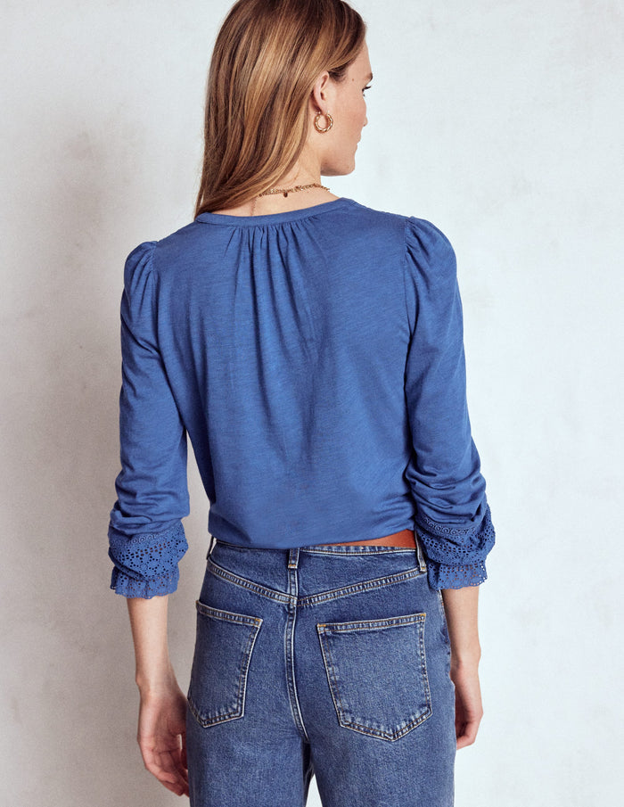 Pippa Broderie Jersey Shirt Denim Blue