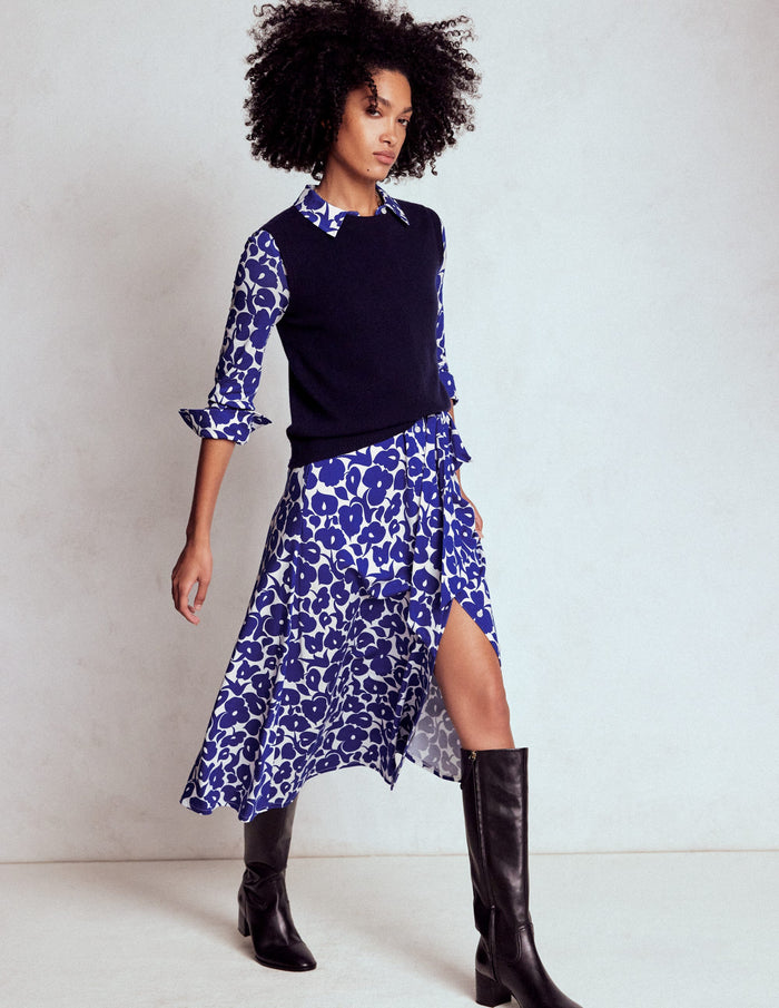 Marcia Jersey Shirt Dress Bright Blue, Leafy Grove
