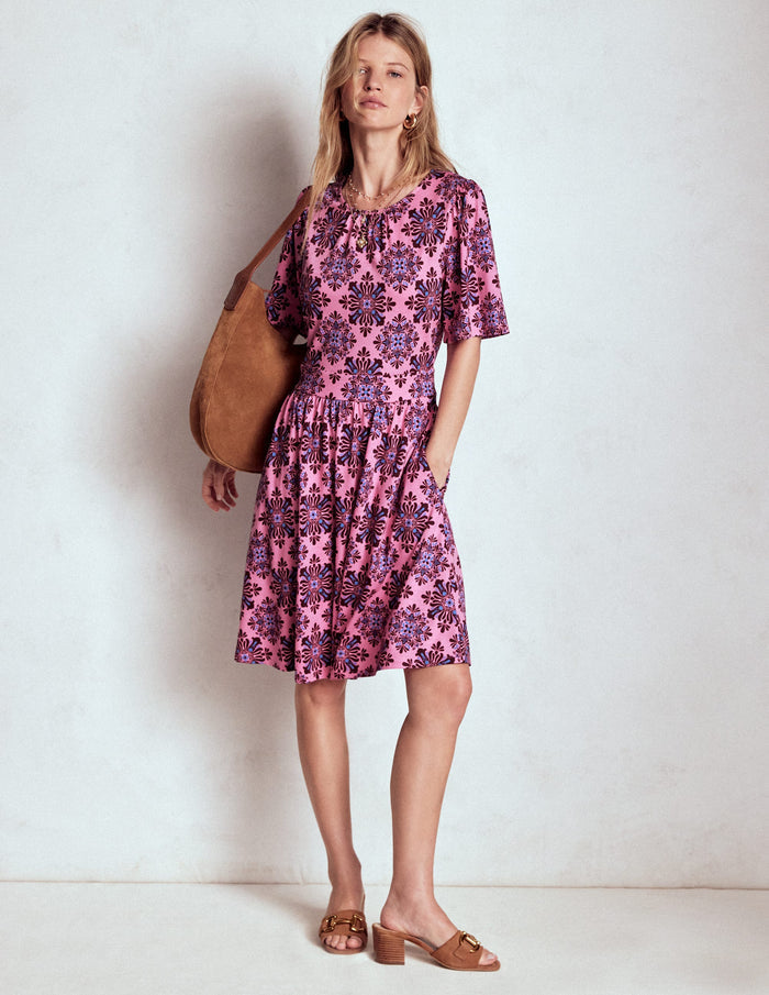 Louisa Short Jersey Dress Pink Lemonade, Bloom Mosaic