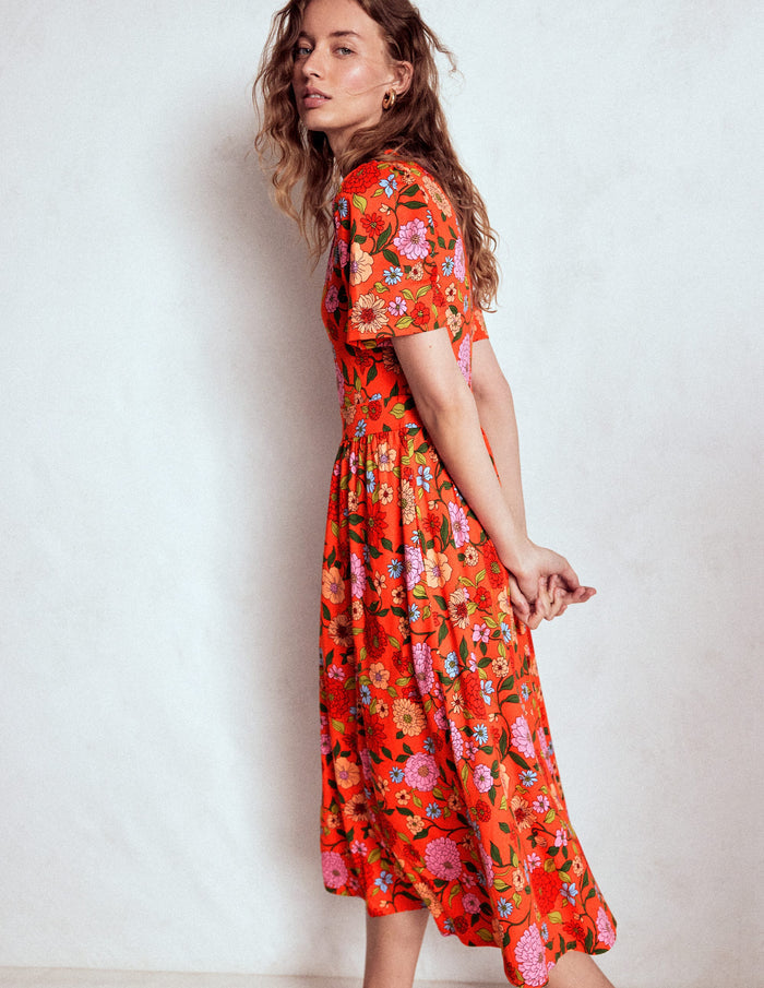 Louisa Jersey Midi Dress Firecracker Red, Dahlia Trail