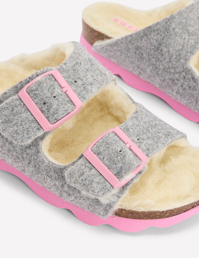 Double Strap Buckle Slipper Grey