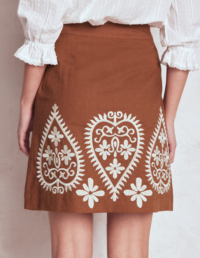 Embroidered Linen Skirt Russet Embroidery