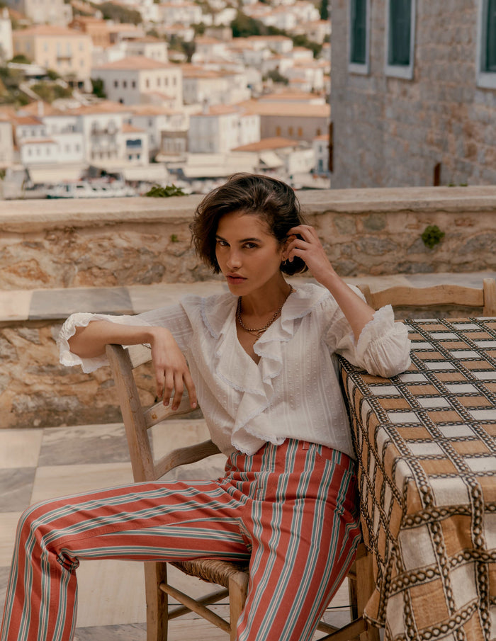 High Rise Stripe Jeans Red, Blue and Pink Stripe