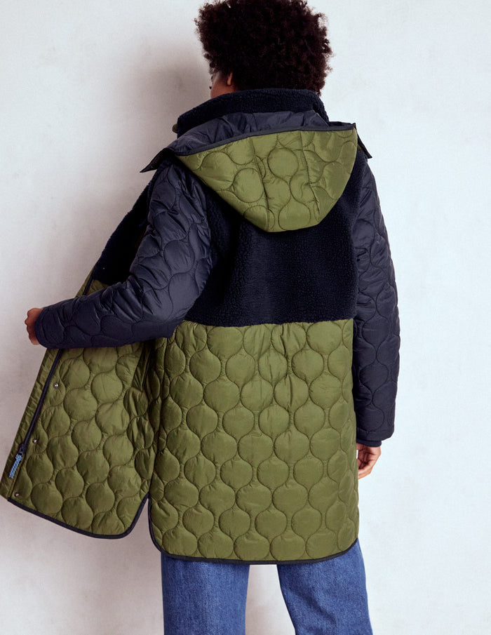 Borg Mix Coat Navy & Khaki Mix