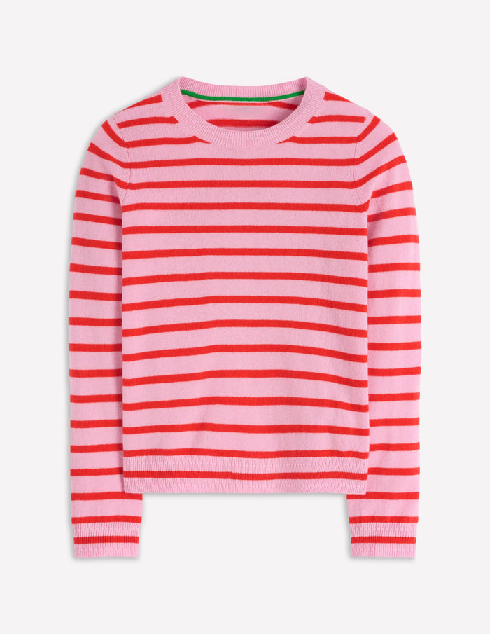 Eva Cashmere Crew Neck Sweater Pink/ Orange Stripe