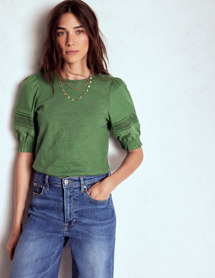 Lottie Puff Sleeve Top Newt Green