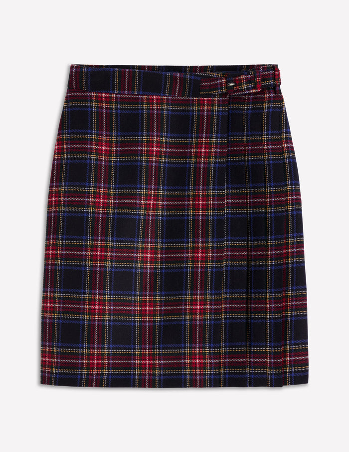 Helen Wool Kilt Skirt Navy, Green and Red Check