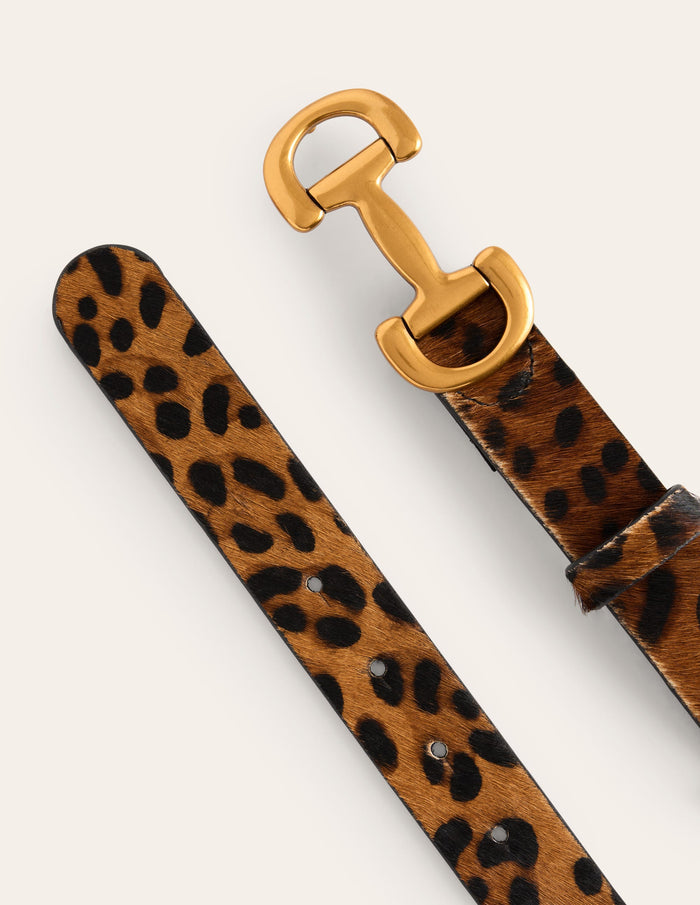 Iris Snaffle-Trim Leather Belt Leopard