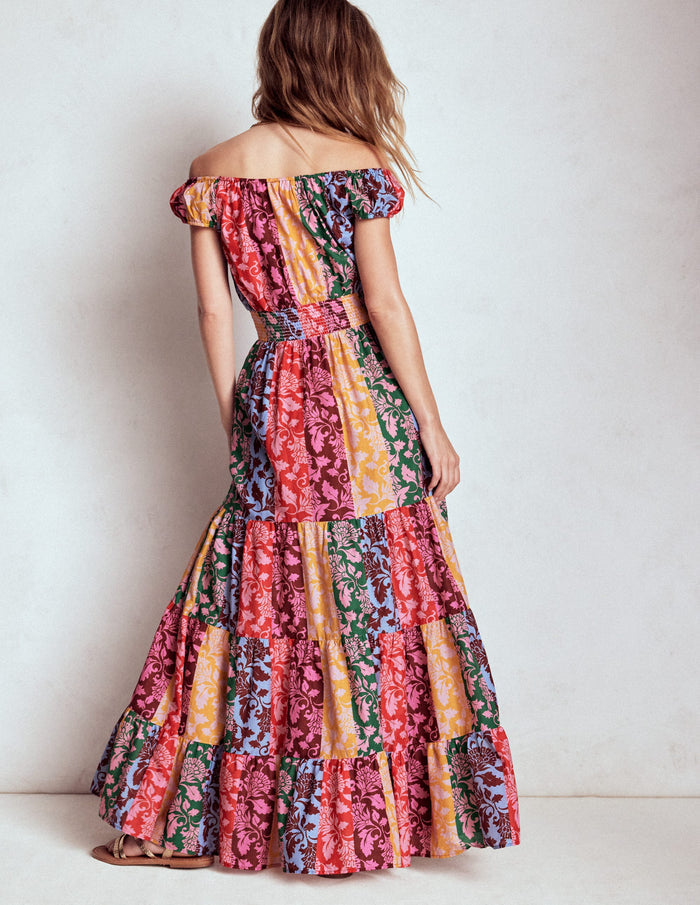 Scoop Cotton Tiered Dress Multi, Ornate Vine