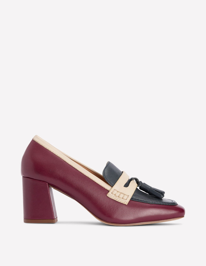 Sol Block Heeled Penny Loafers Oxblood