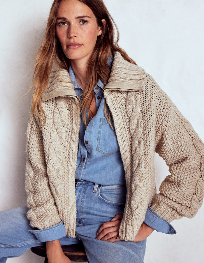 Chunky Marled Cardigan Oatmeal