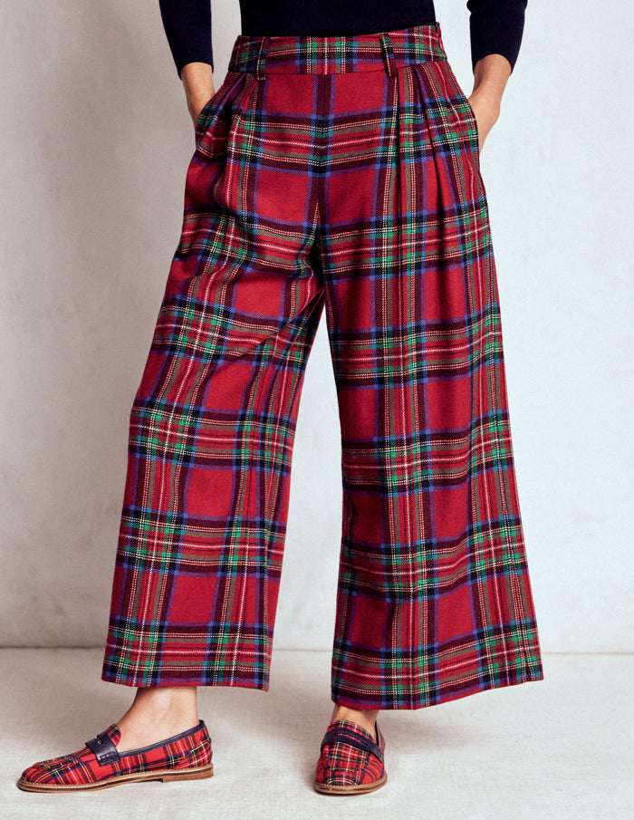Pleated Wool Culottes Red, Blue and Green Check