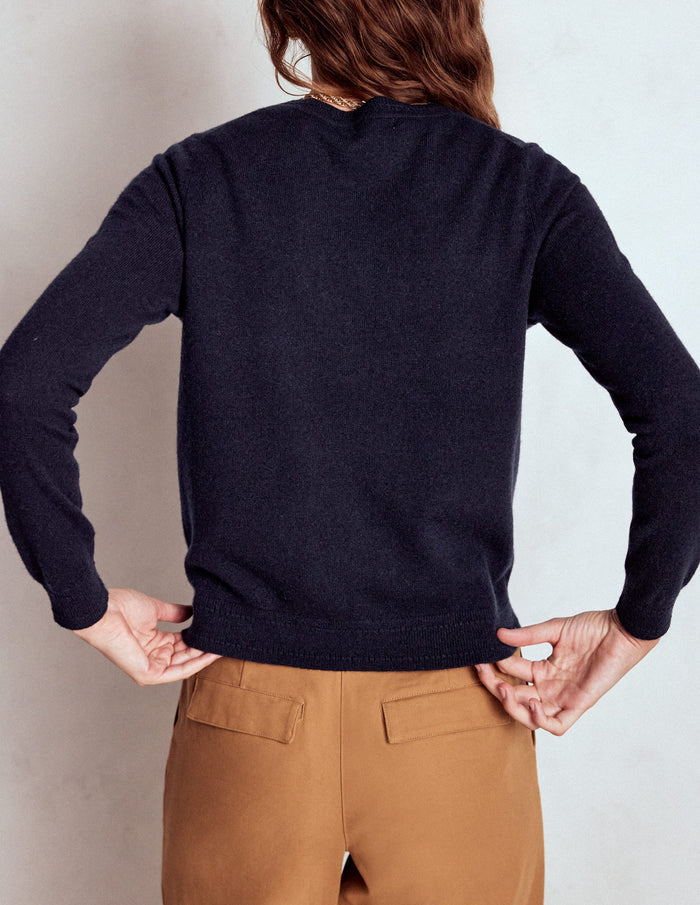 Eva Cashmere Crew Cardigan Navy