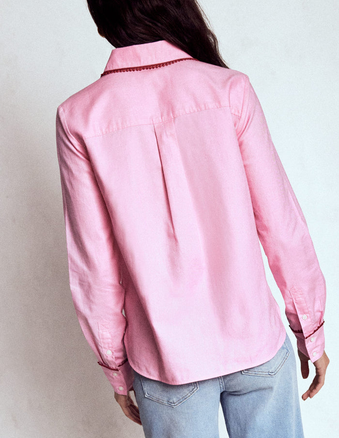 Sienna Interest Cotton Shirt Pink, Pom Trim