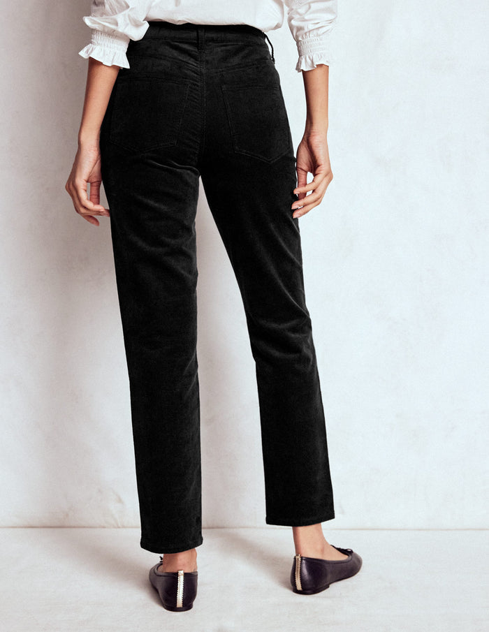 High-Waisted Cord Slim Jeans Black