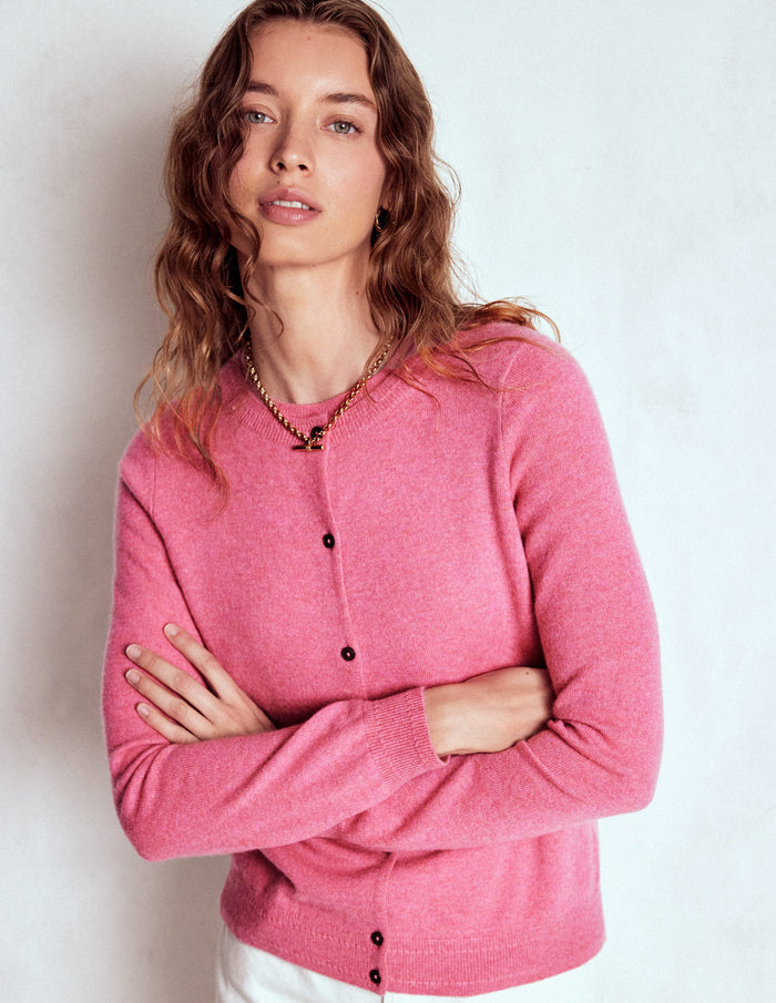 Eva Cashmere Crew Cardigan Rose Pink Melange