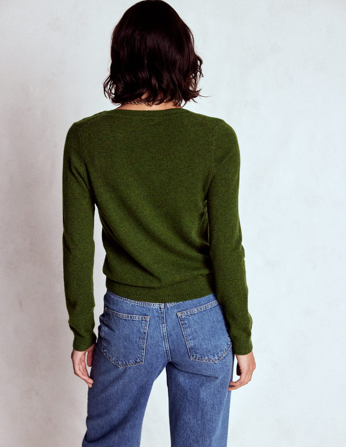 Eva Cashmere V-Neck Sweater Kale Leaf Melange