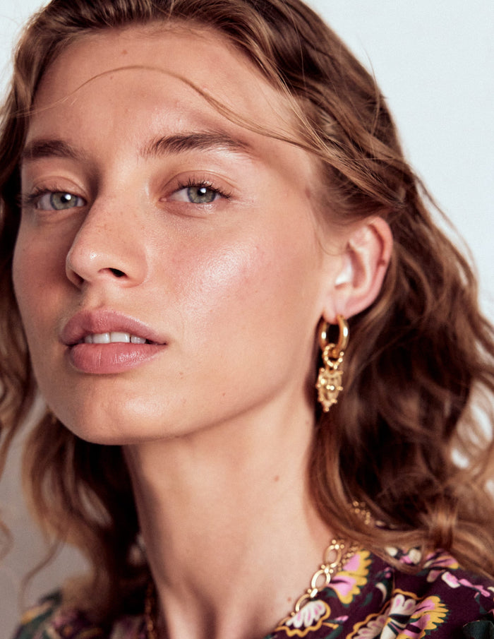 Heart Charm Earrings Gold Colour