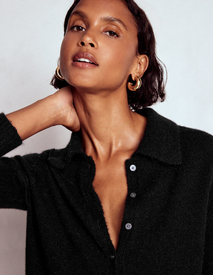 Collared Tie Front Cardigan Black