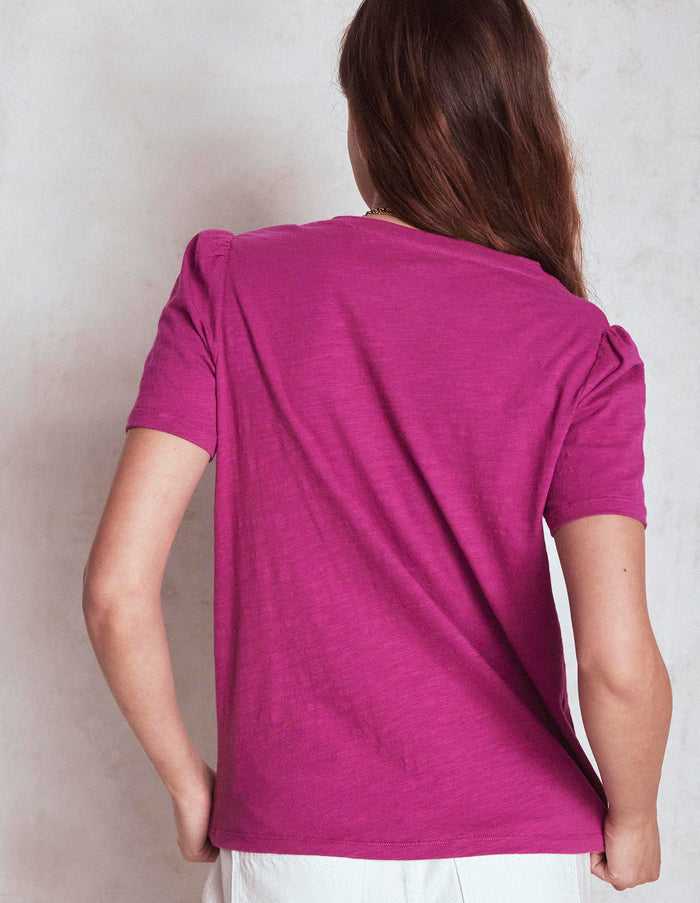 Short Sleeve V Neck T-shirt Rich Magenta