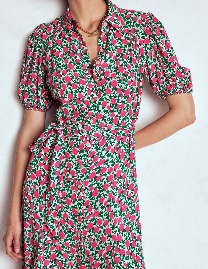 Alegra Midi Shirt Dress Pink Ribbon, Floweret Vine