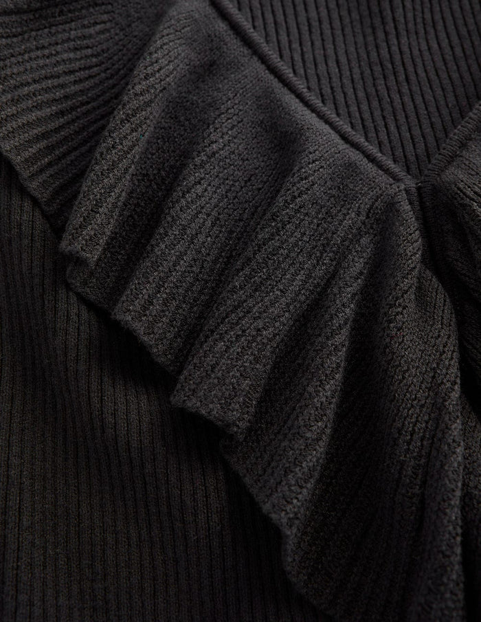 Ruffled Rib Henley Sweater Black