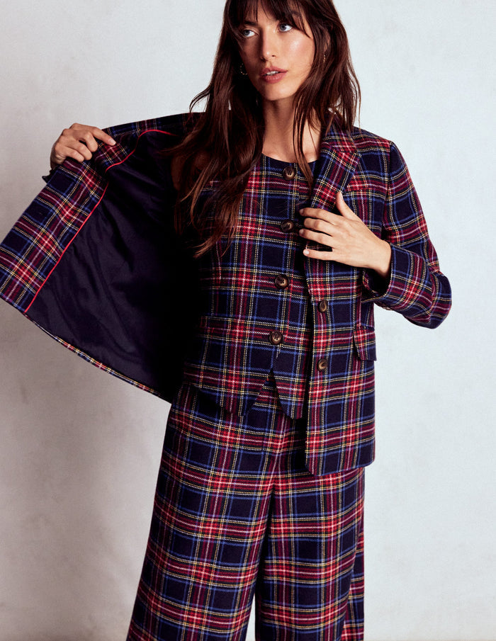 Tailored Check Waistcoat Navy, Green and Red Check