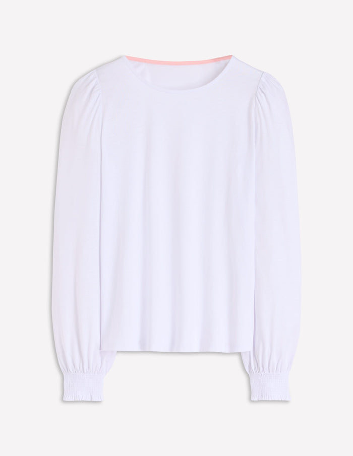 Smocked Cuff Supersoft Top White
