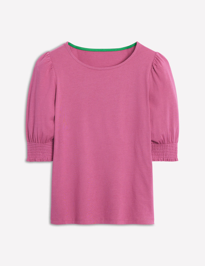 Short Sleeve Smocked Cuff Top Purple Damson