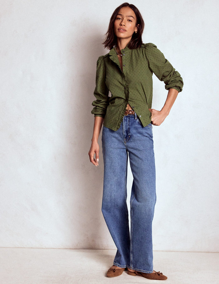 Helena Cotton Dobby Top Woodland Green