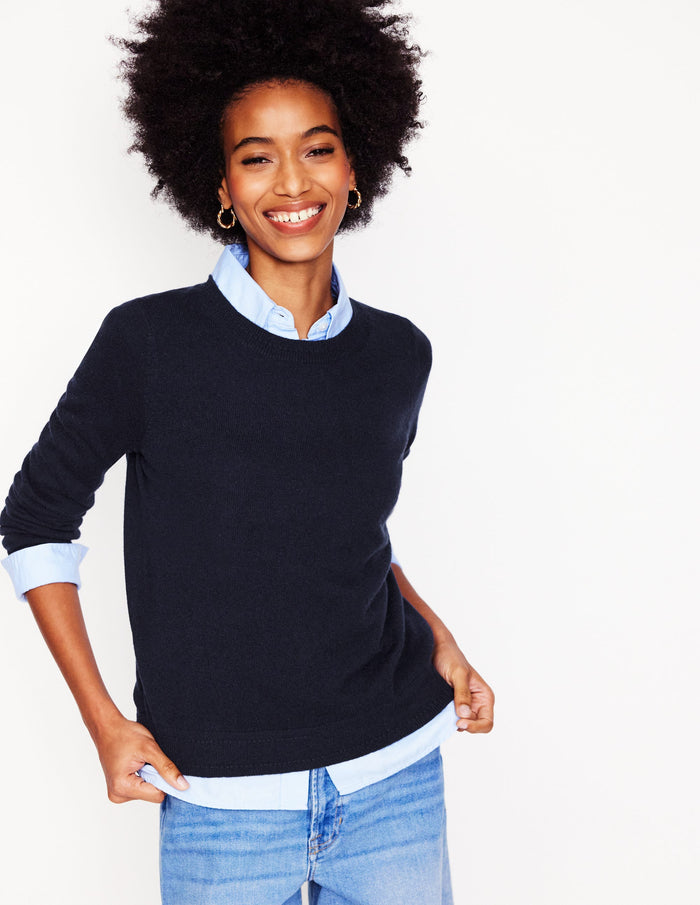 Eva Cashmere Crew Neck Sweater Navy