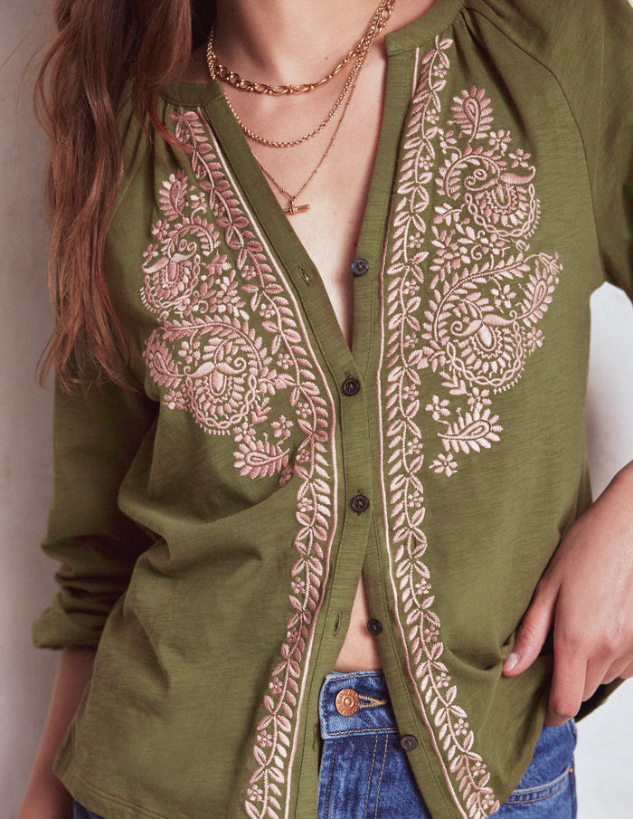 Alma Embroidered Shirt Woodland Green