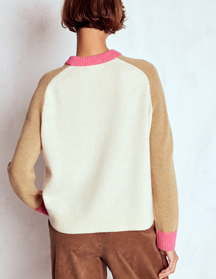 Marion Merino Sweater Warm Ivory, Colourblock