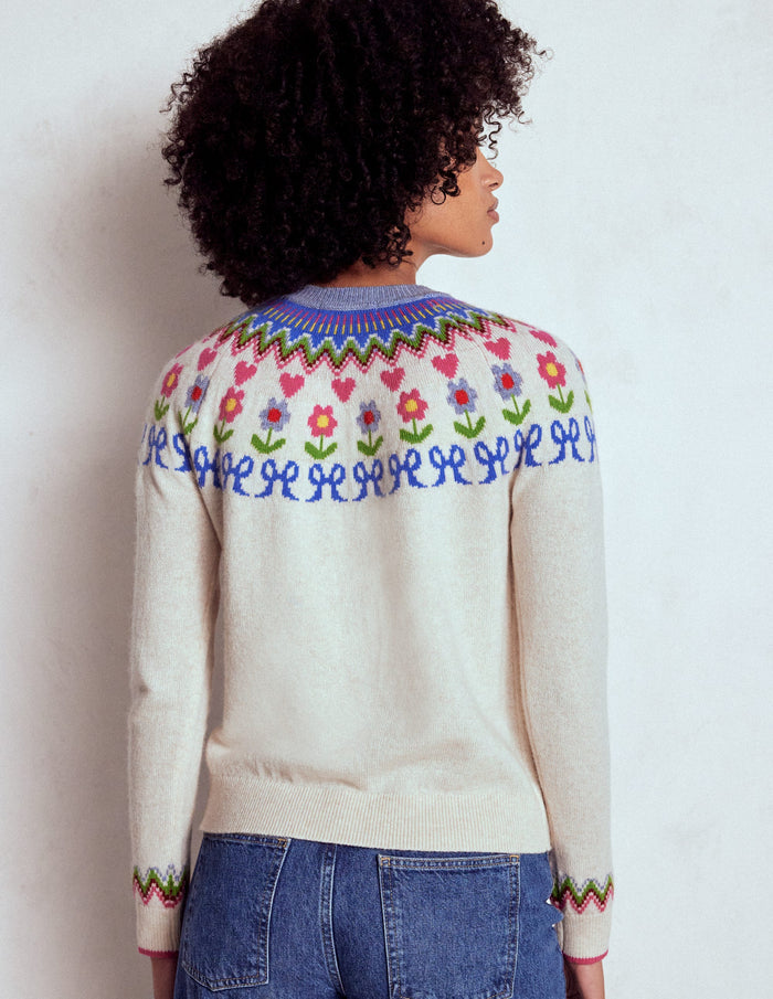Edie Fair Isle Sweater Oatmeal Melange, Flowers