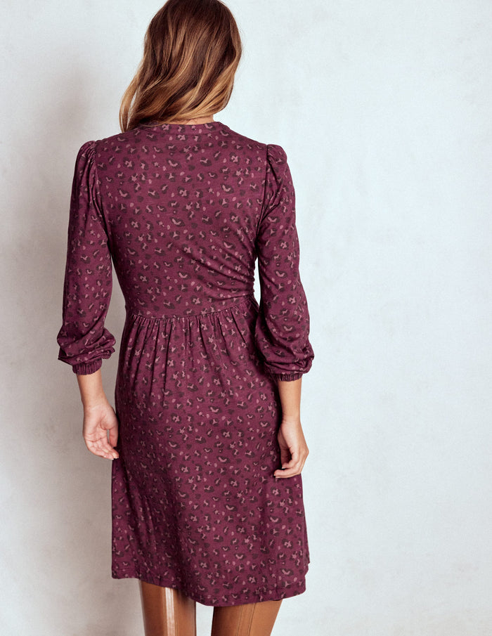 Naomi Relaxed Jersey Dress Prune, Leopard Spots
