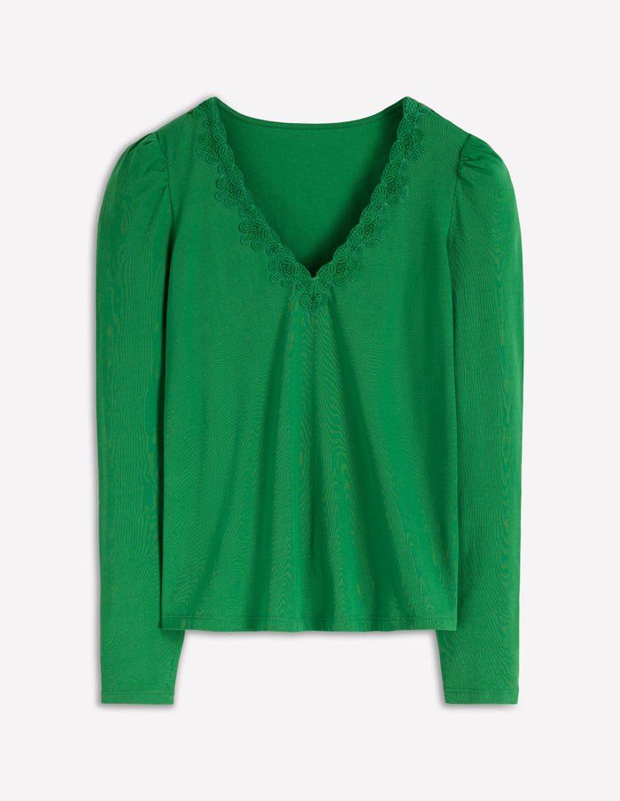 Flora Lace V-neck Top Highland Green
